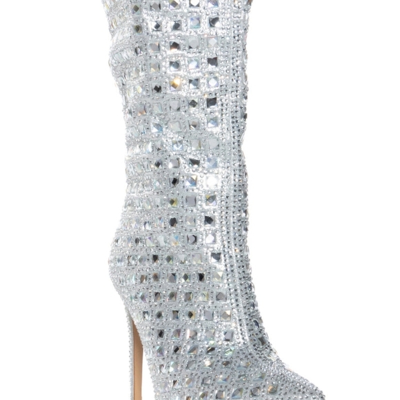 ""STARLIGHT DIVA" Sparkling Silver Rhinestone Heeled Boots - Picture 5 of 8